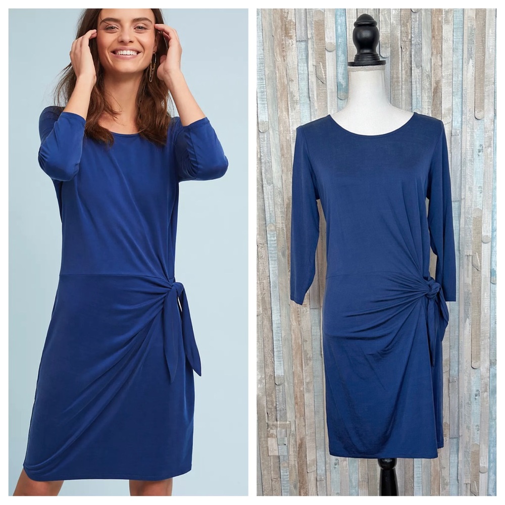 Anthropologie XS Dolan Blue Sanibel Tie Waist Slinky Jersey Sheath Shift Dress